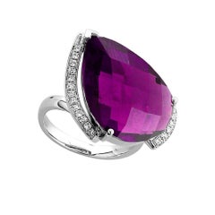15.55 Carat Amethyst Diamond Gold Statement Ring Estate Fine Jewelry