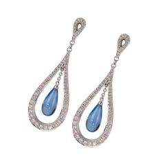 Blue Topaz Diamond Gold Dangle Statement Earrings