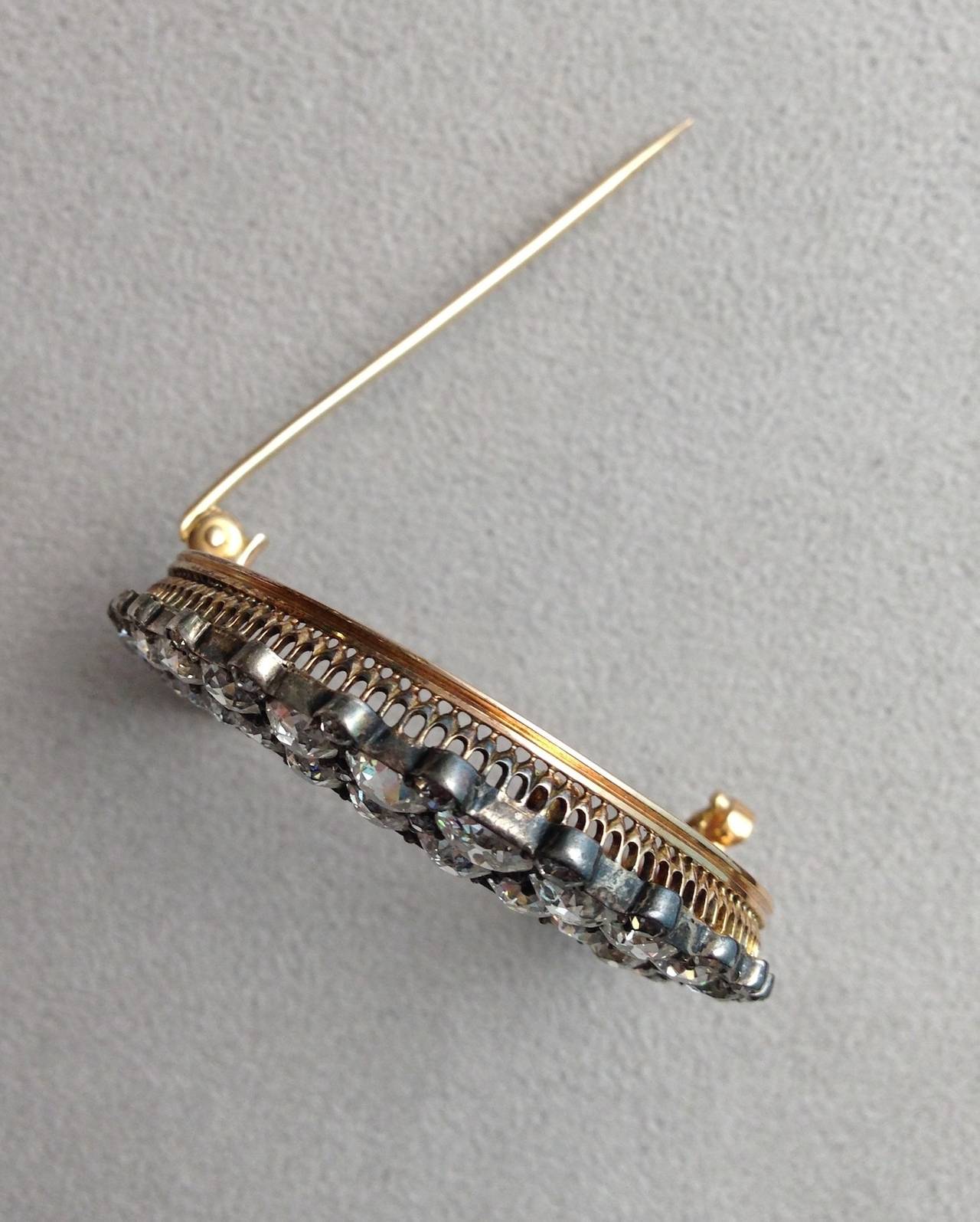 Napoleon III 19th Century Elegant Diamond Silver Gold Cressent Brooch