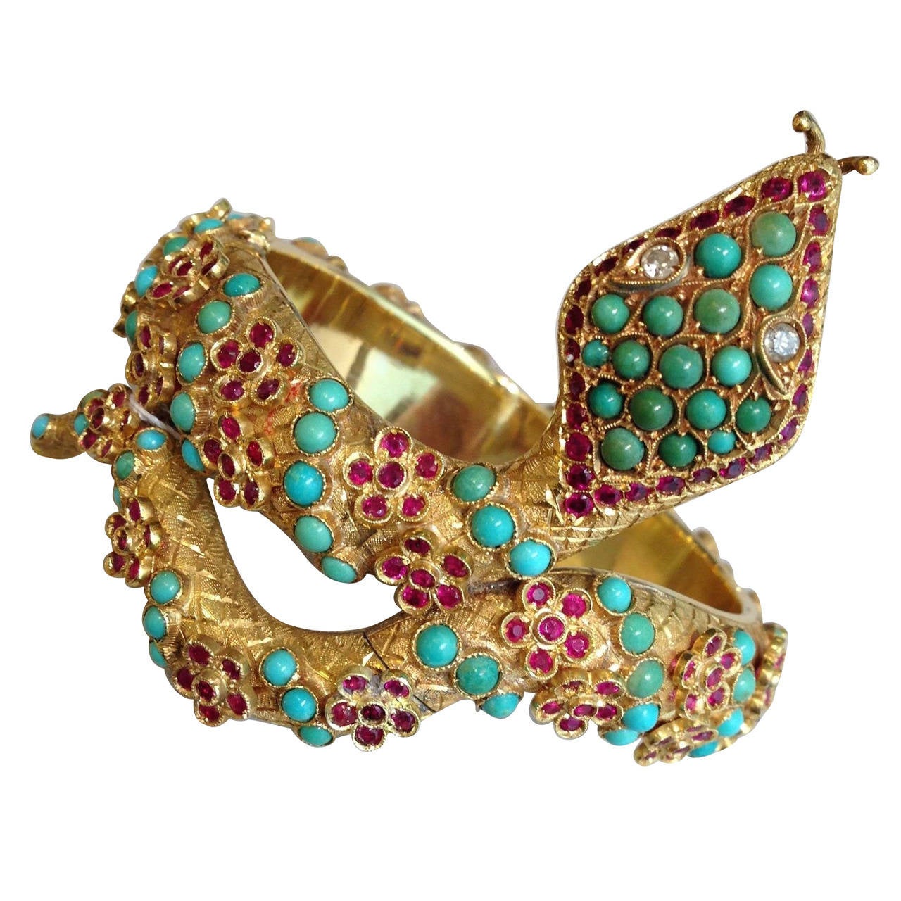 1960s G. Nardi Stunning Italian Bracelet Turquoise Ruby Diamond Gold