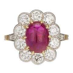 French Cabochon Ruby Diamond Gold Platinum Cluster Ring