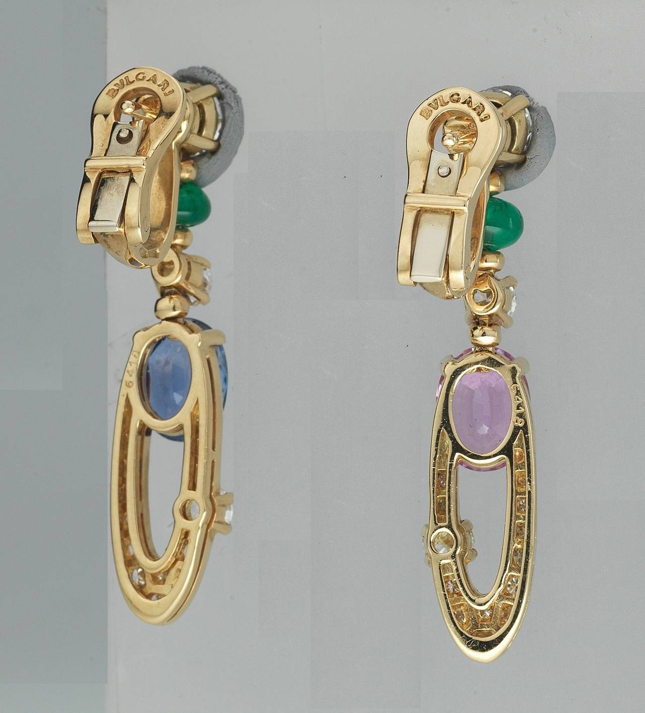 Bulgari Elisia Beautiful Pair of Gem Set Diamond Gold Pendant Earrings In Excellent Condition In Geneva, CH