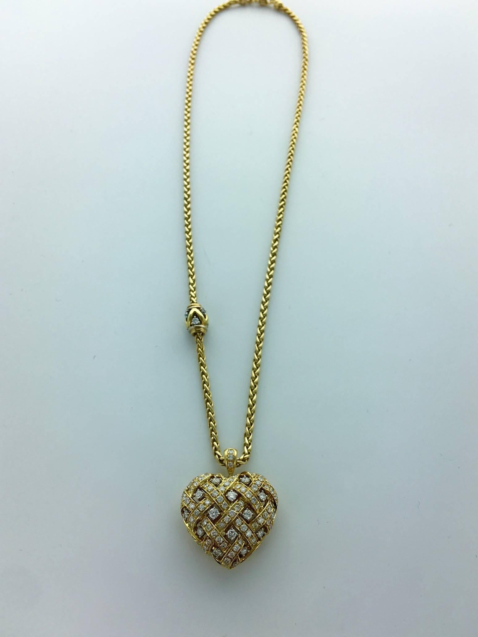 Chantecler Diamond and Gold Heart Pendant Necklace.
Italian work.
Circa 1960.