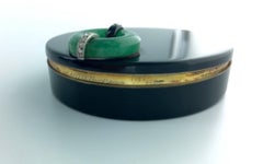 Cartier Paris 1920s Diamond Black Lacquer Powder Box