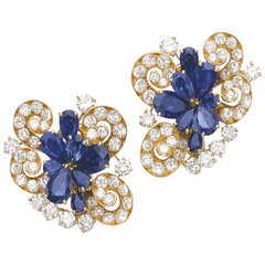 Alexandre Reza Pair of Sapphire Diamond Gold Ear Clips