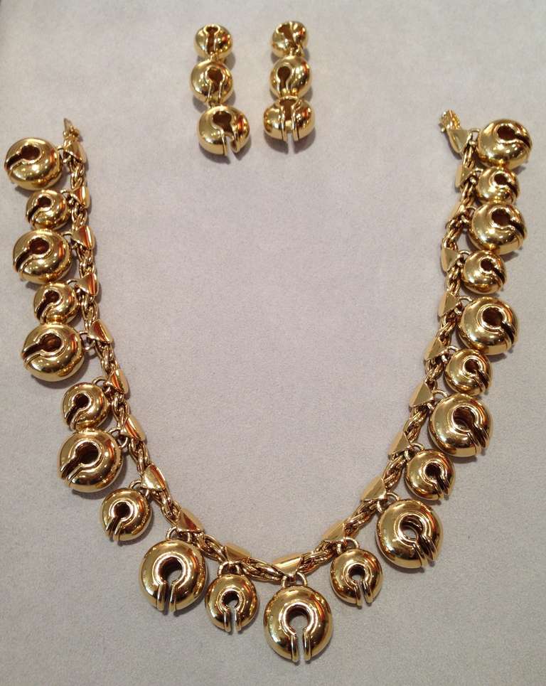 1988 Marina B. Yellow Gold Necklace and Ear Clips 2