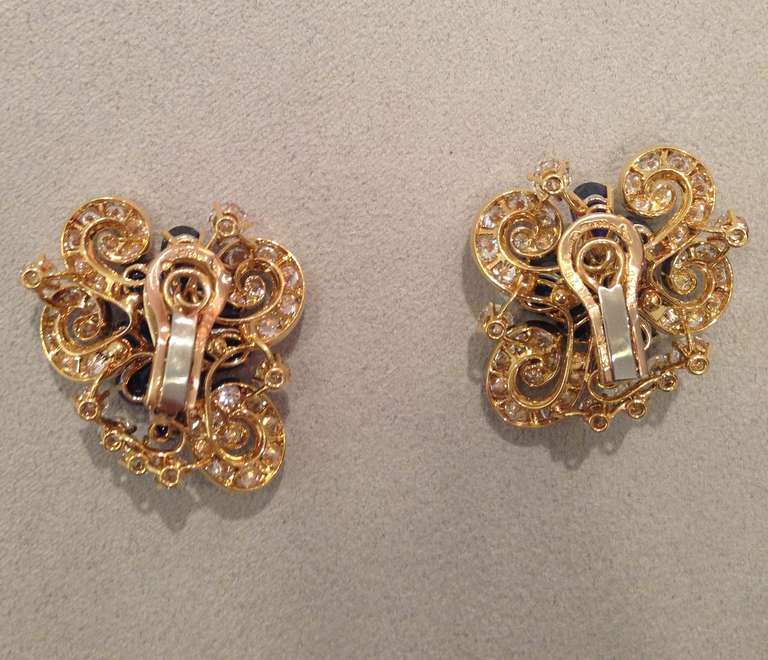 Alexandre Reza Pair of Sapphire Diamond Gold Ear Clips 1