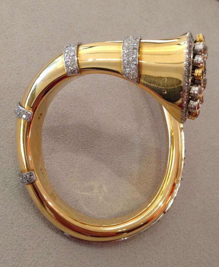 1940s Ostertag Paris Sapphire Diamond Gold Bangle 4