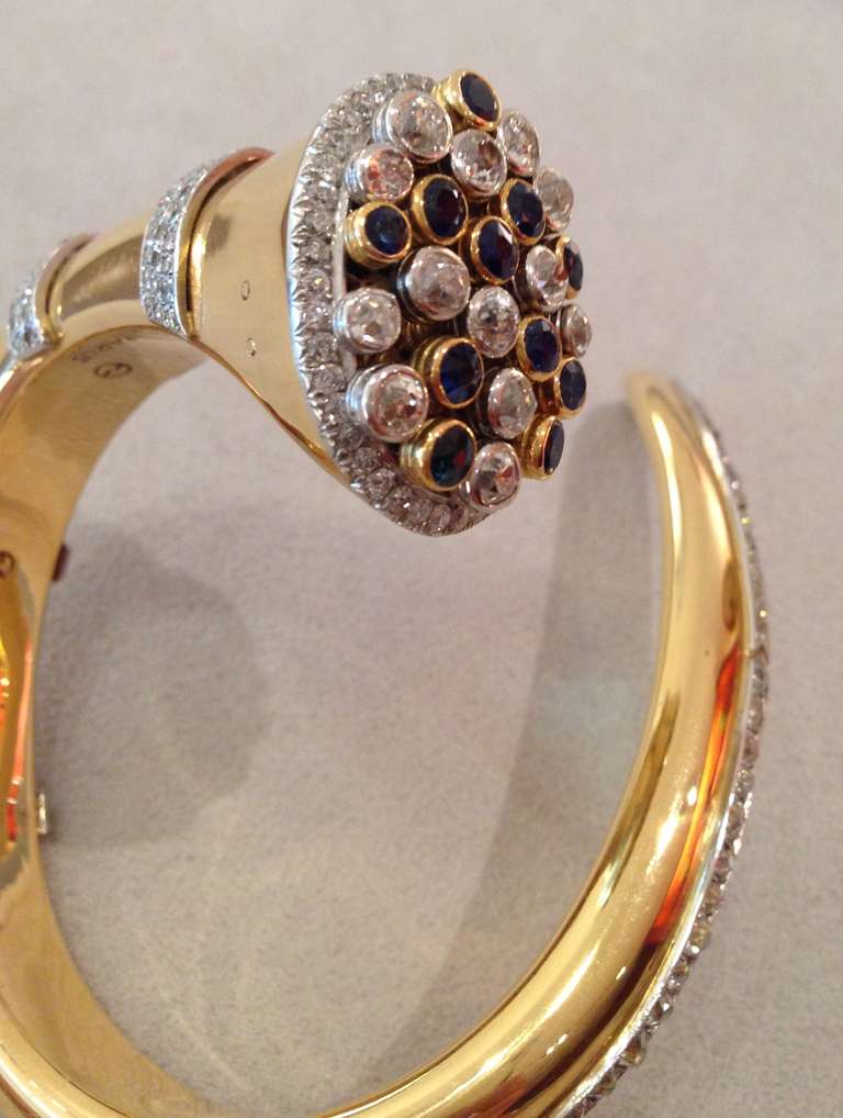 1940s Ostertag Paris Sapphire Diamond Gold Bangle 5
