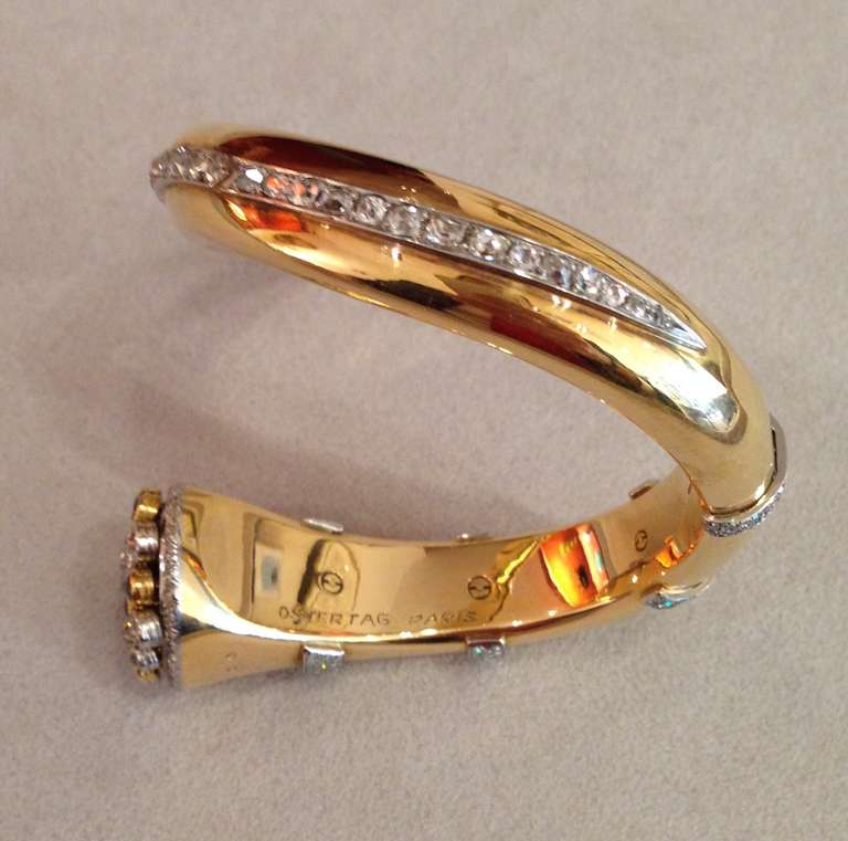 1940s Ostertag Paris Sapphire Diamond Gold Bangle 3