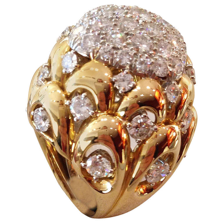David Webb Monumental Diamond Gold Platinum Ring