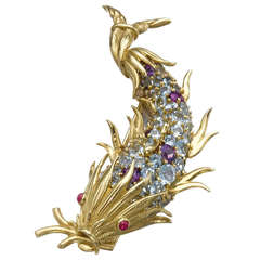 Tiffany & Co. Schlumberger Aquamarine Amethyst Ruby Brooch