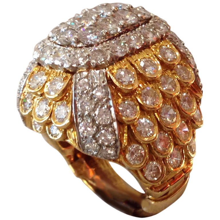 David Webb Diamant Gold Platin Cocktail Ring