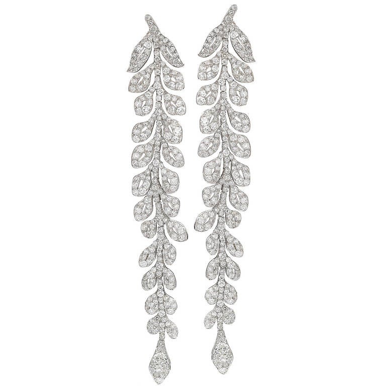 Pair of Diamond Platinum Pendant Earrings