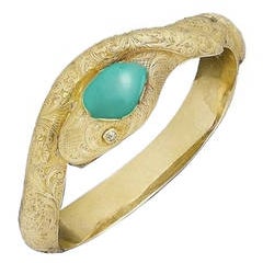 Victorian Turquoise Diamond Gold Serpent Snake Bangle Bracelet 1