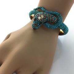 1850 Turquoise Garnet Diamond Gold Snake Bangle