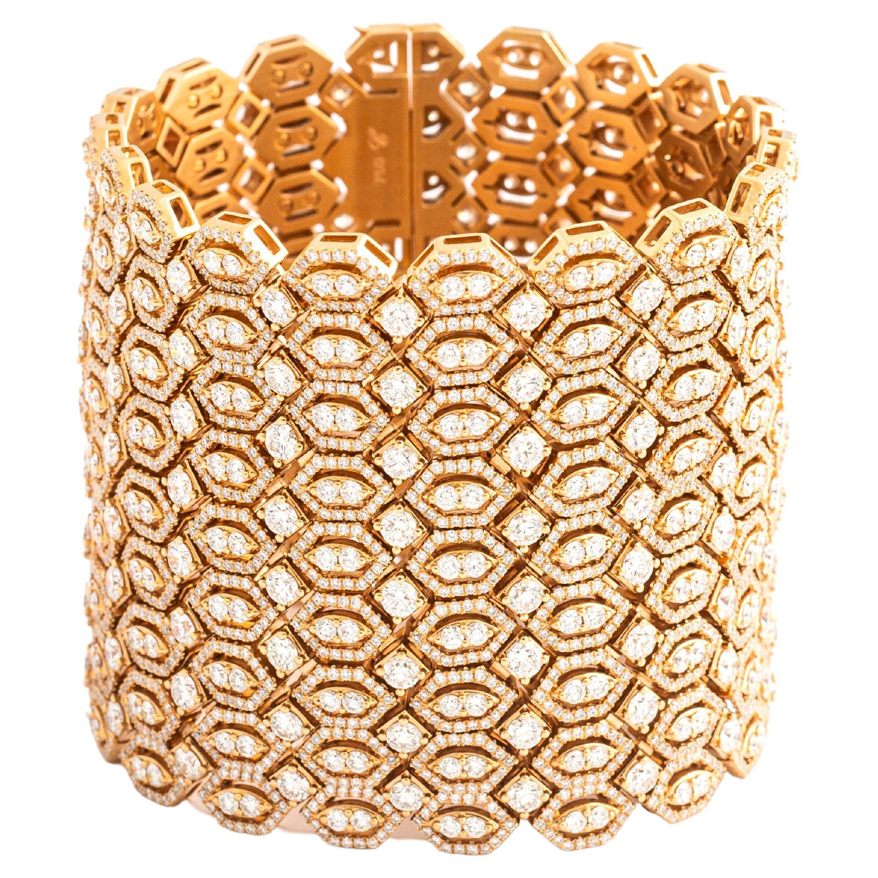 Wide Pink Gold and Diamond Bracelet