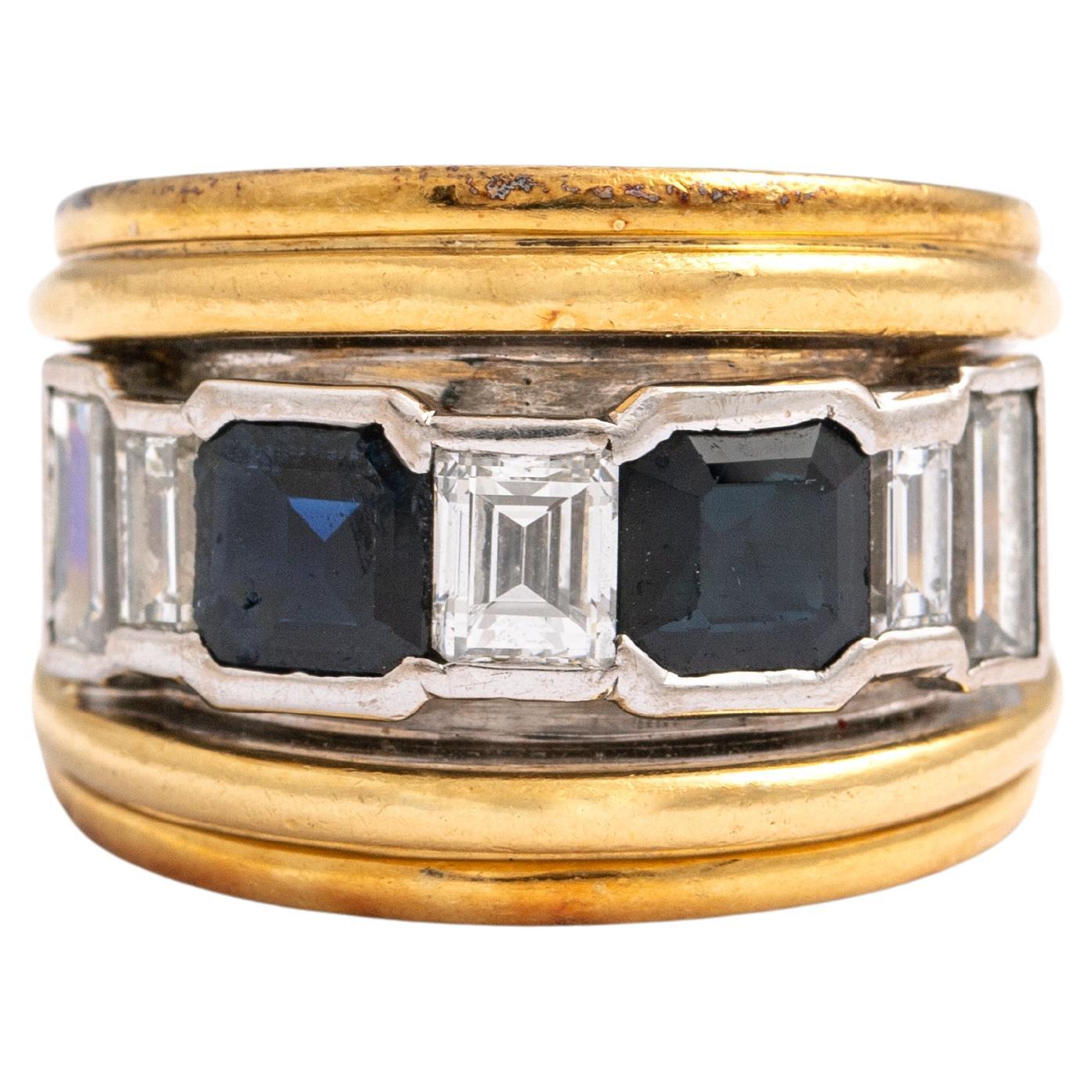 Vasari Sapphire Diamond Gold 18k Ring For Sale