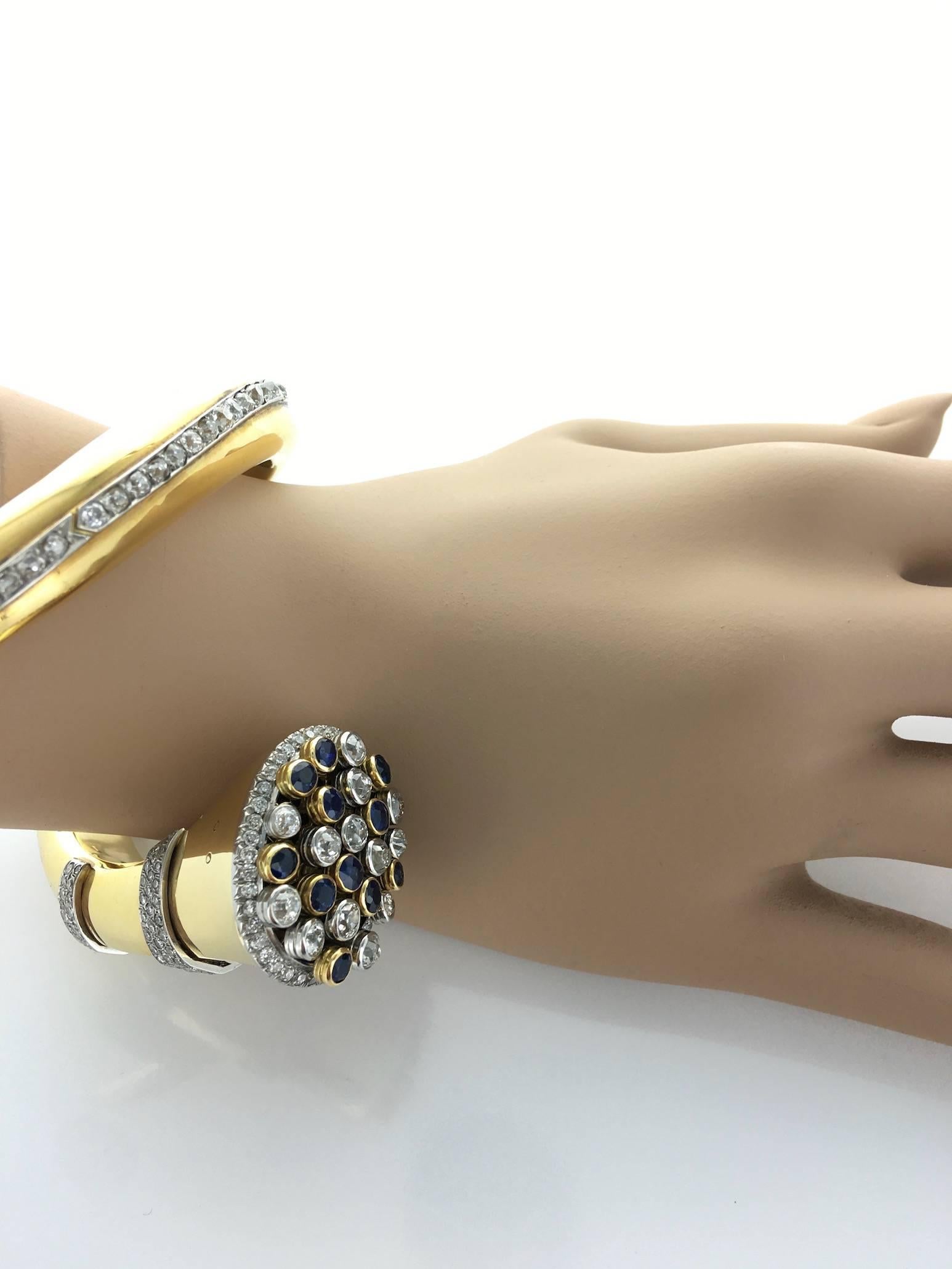 Women's 1940s Ostertag Paris Sapphire Diamond Gold Bangle