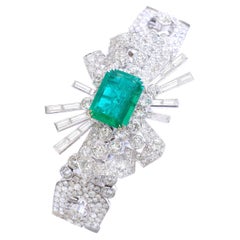 9.50 carat Emerald Diamond Platinum Bracelet convertible Brooch 1940S