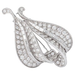 1940S Retro Diamond Platinum Double Clip Brooch