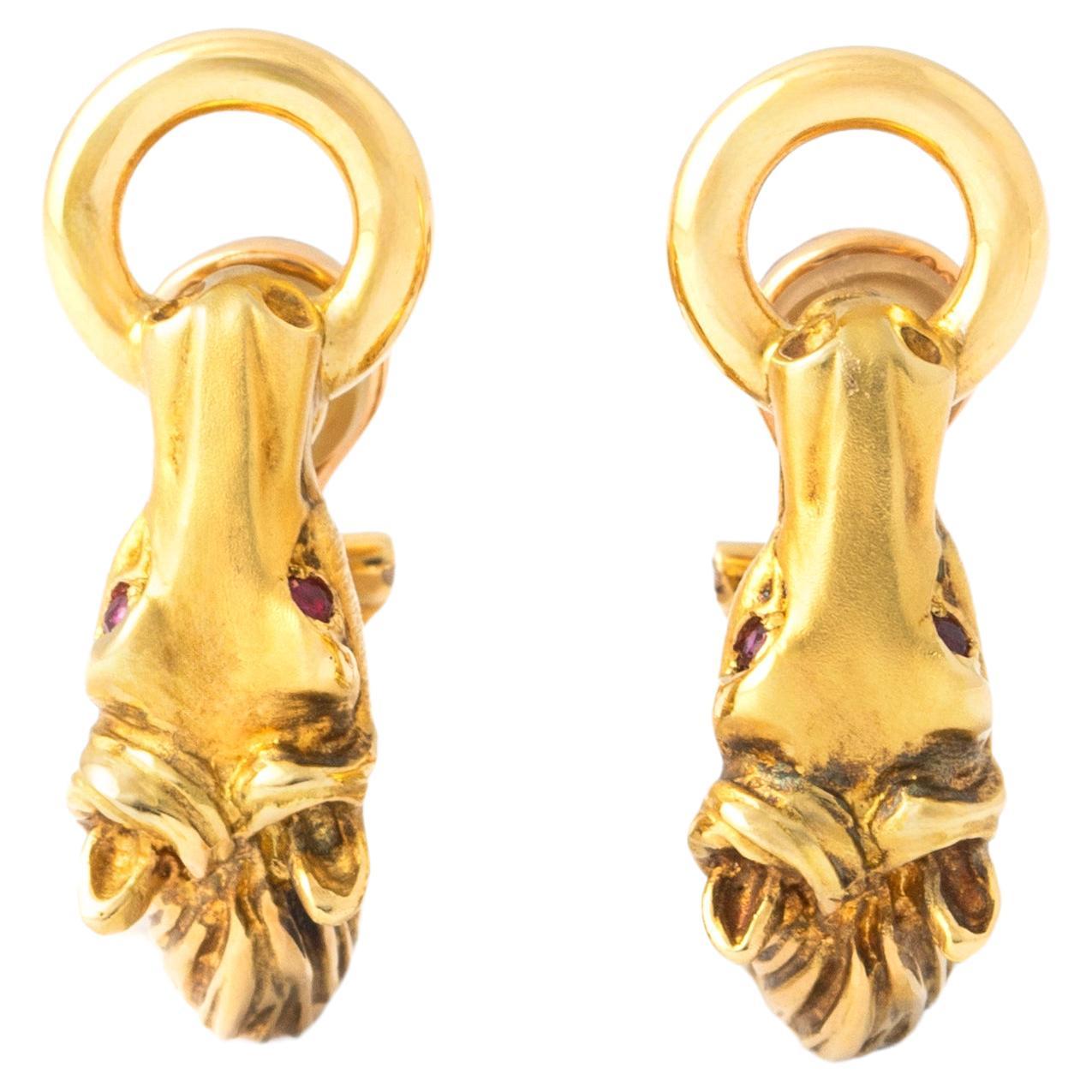 Ruby 18K Yellow Gold Horse Head Earrings