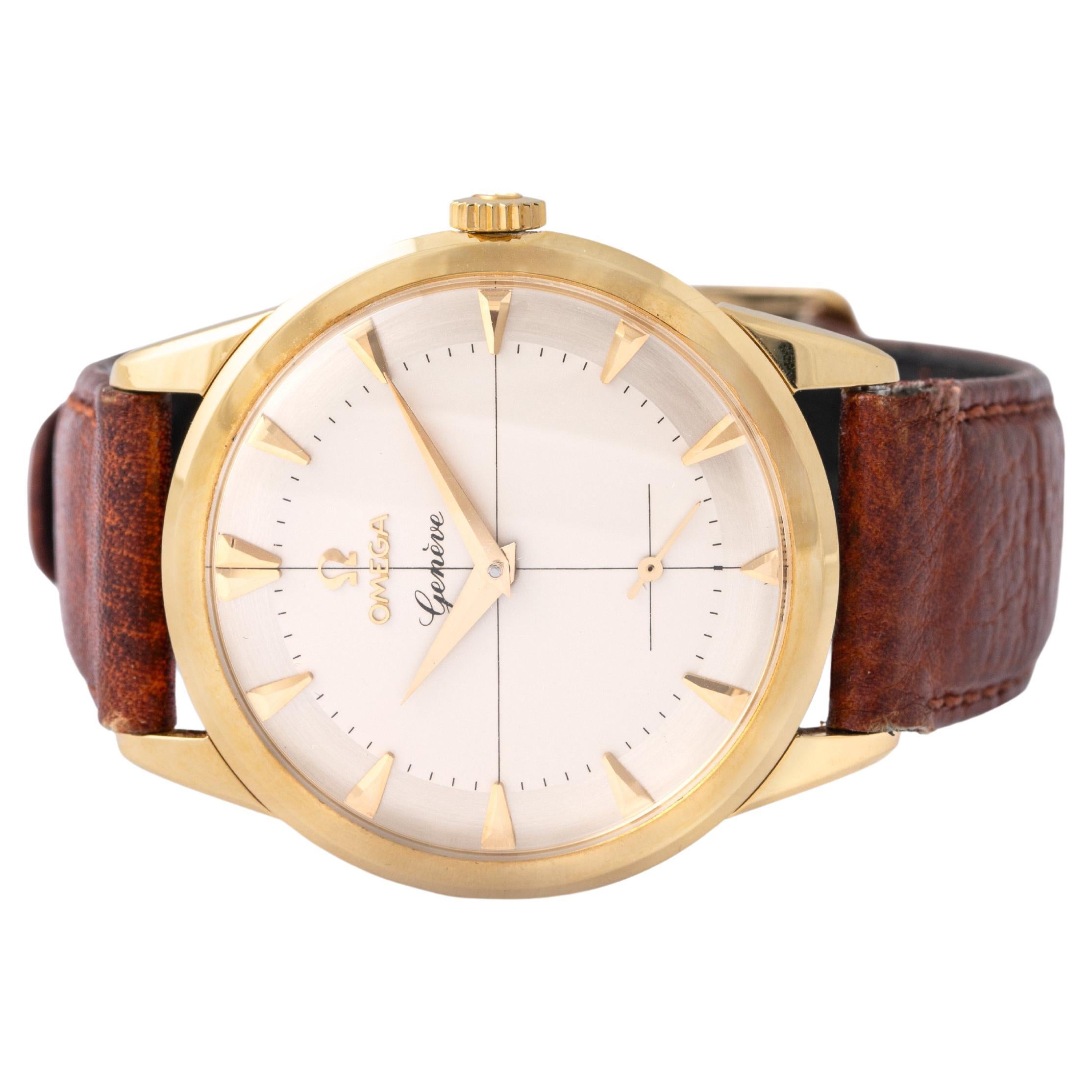 Omega Geneve Yellow Gold 18K Wristwatch 1960S For Sale
