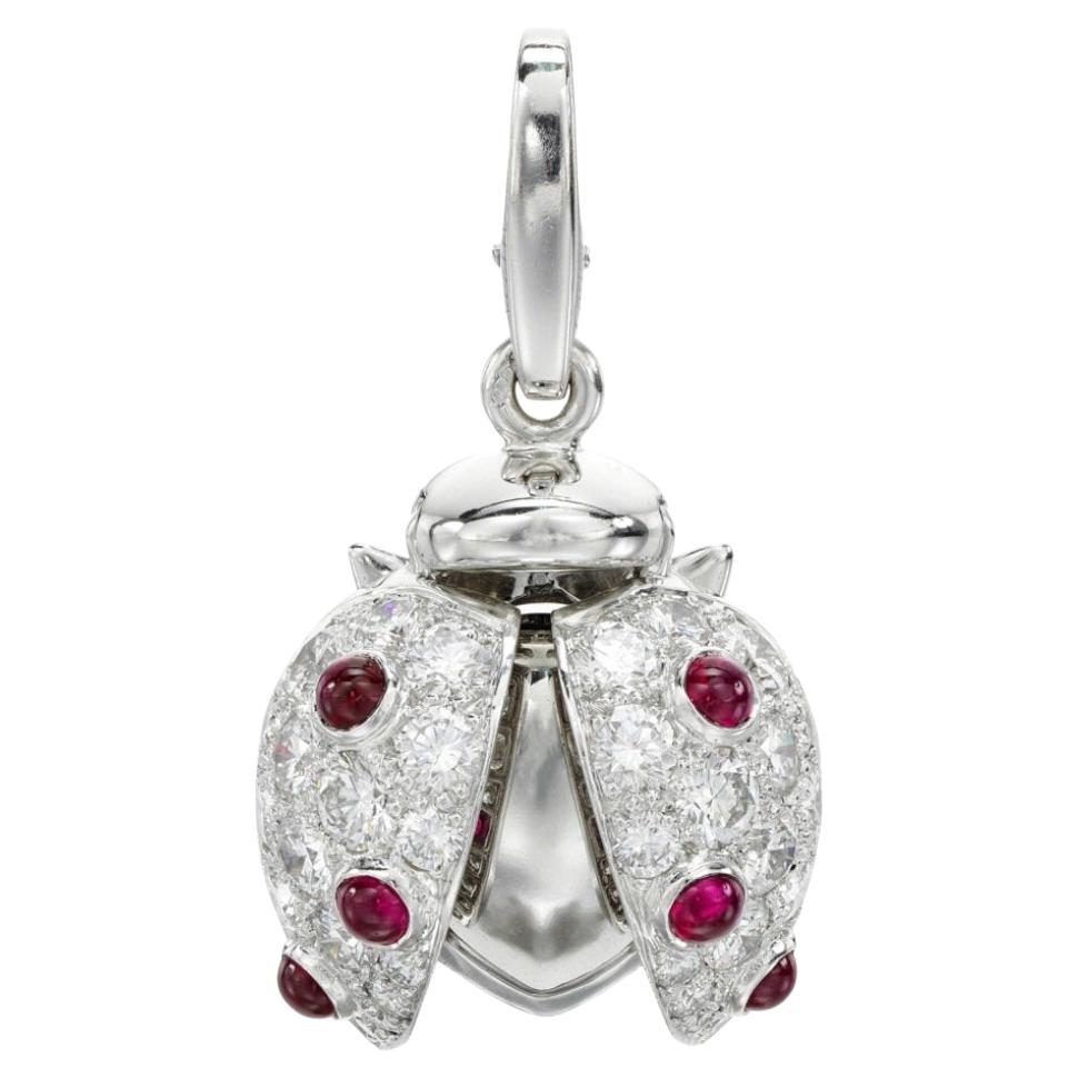 Cartier Ruby Diamond Gold 18K Charm Pendant Ladybird For Sale