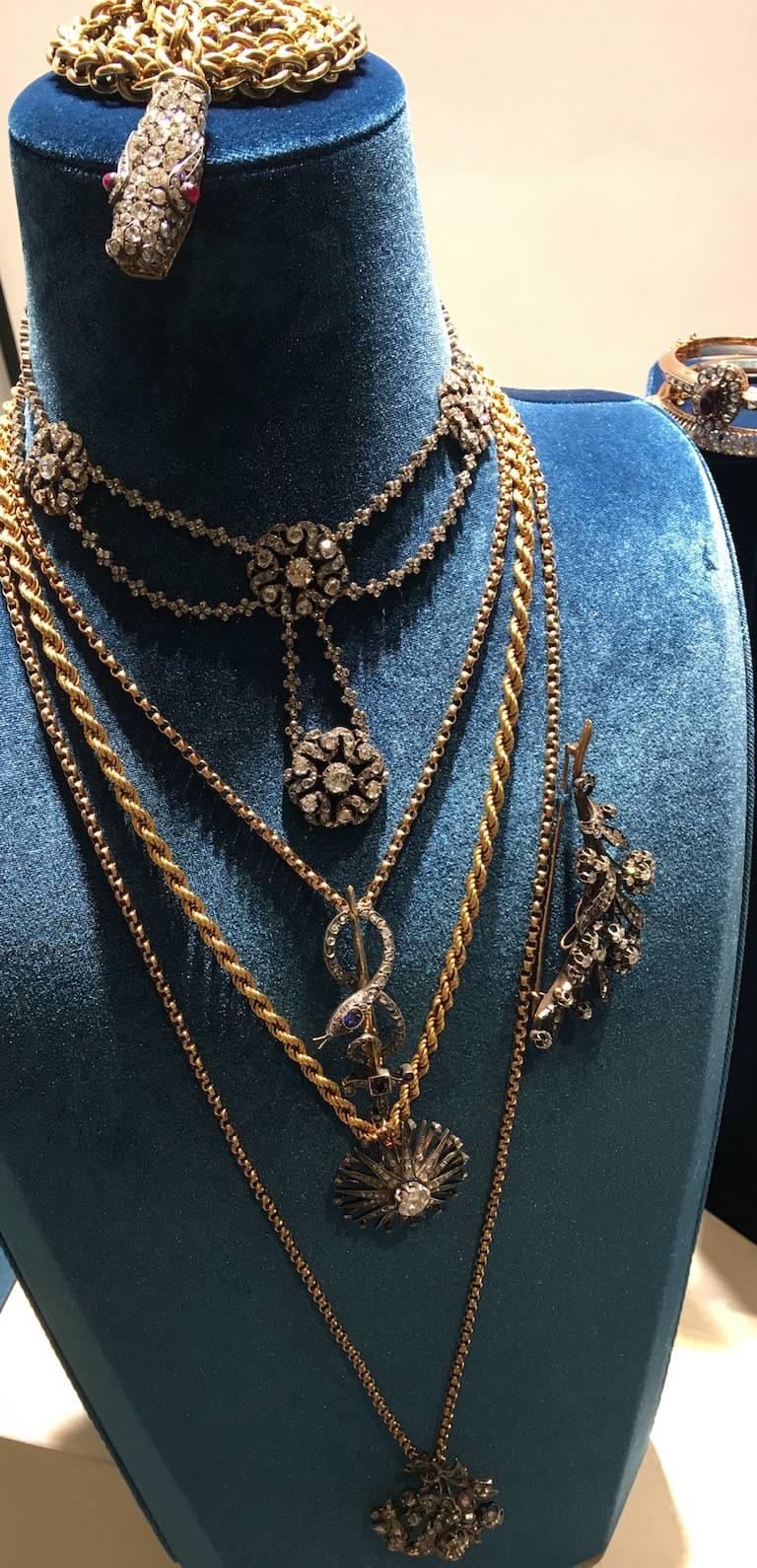 Women's Early 19th Century Diamond Silver and Gold Necklace