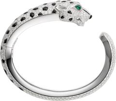 Cartier Paris Onyx Emerald Diamond Platinum Panther Bangle Bracelet