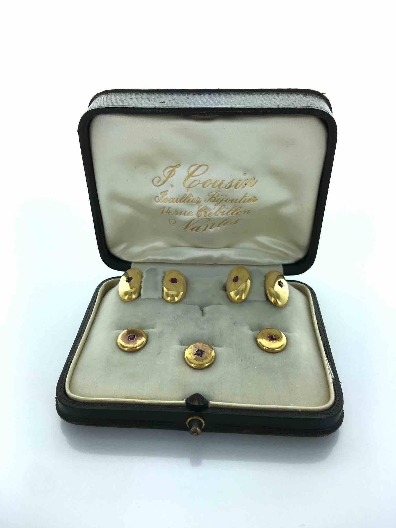 Ruby Gold Cufflinks Set 1940S For Sale 1