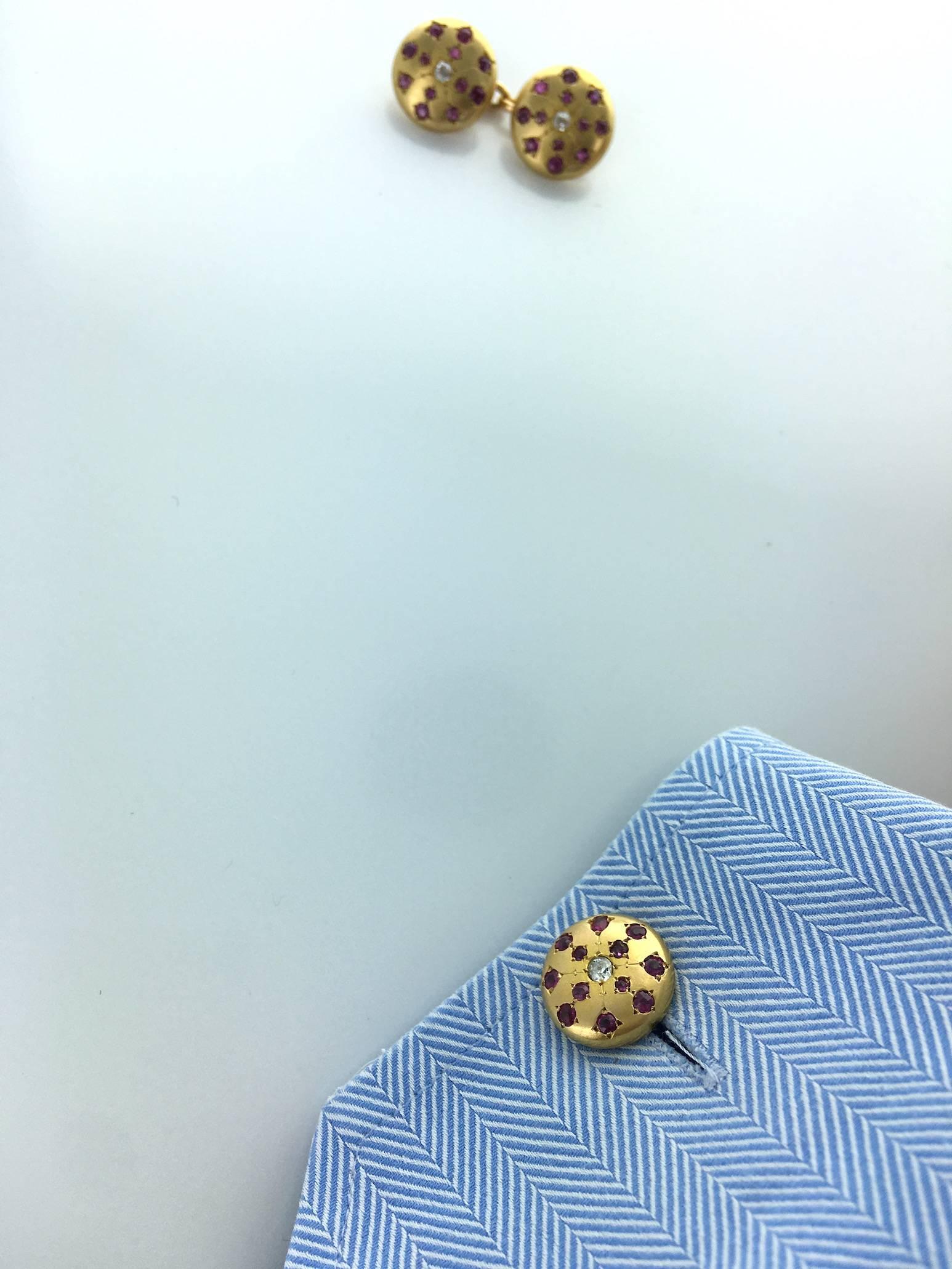 Retro 1940S Ruby Diamond Gold Cufflinks