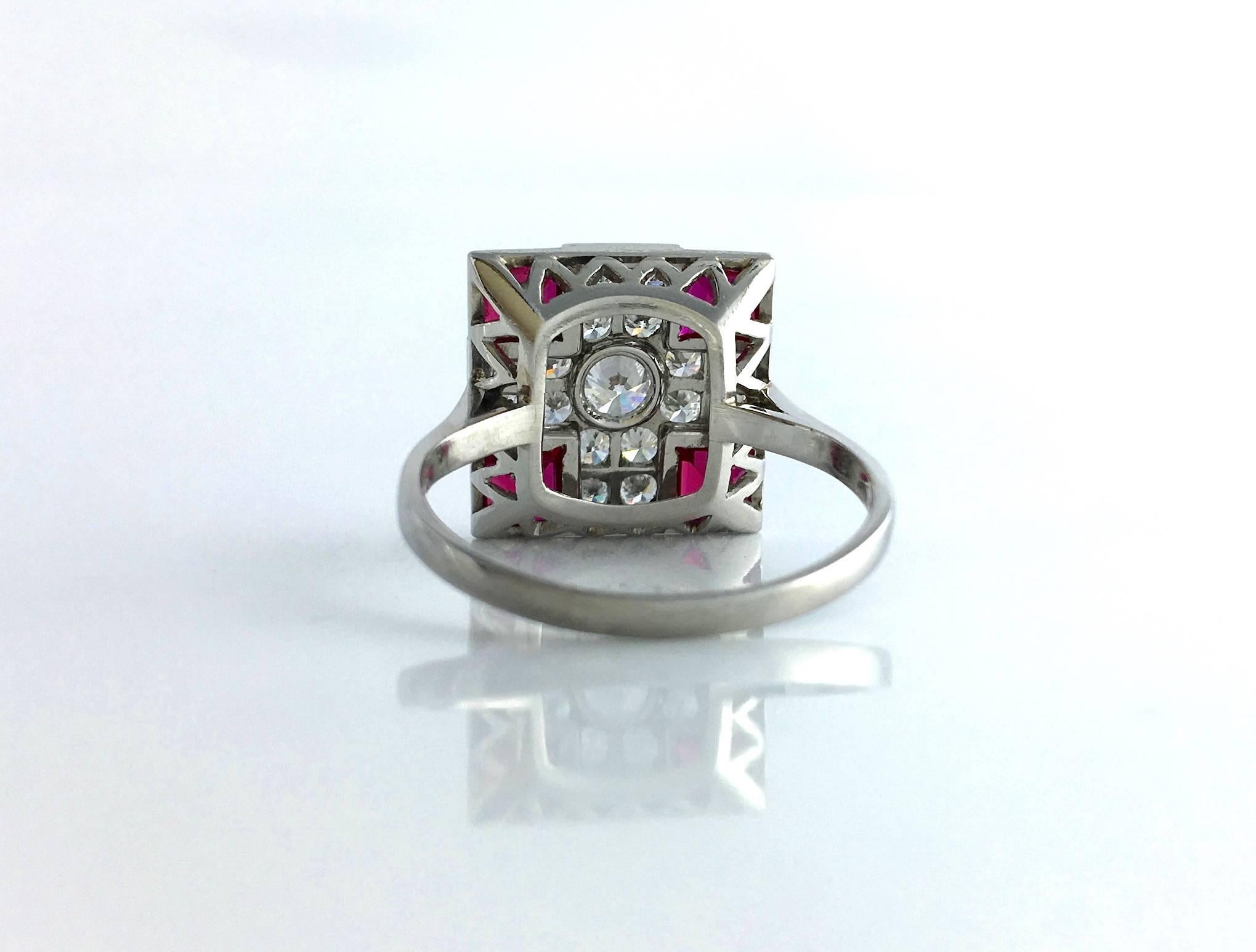 Spinel Diamond Platinum Cross Ring In Excellent Condition In Geneva, CH