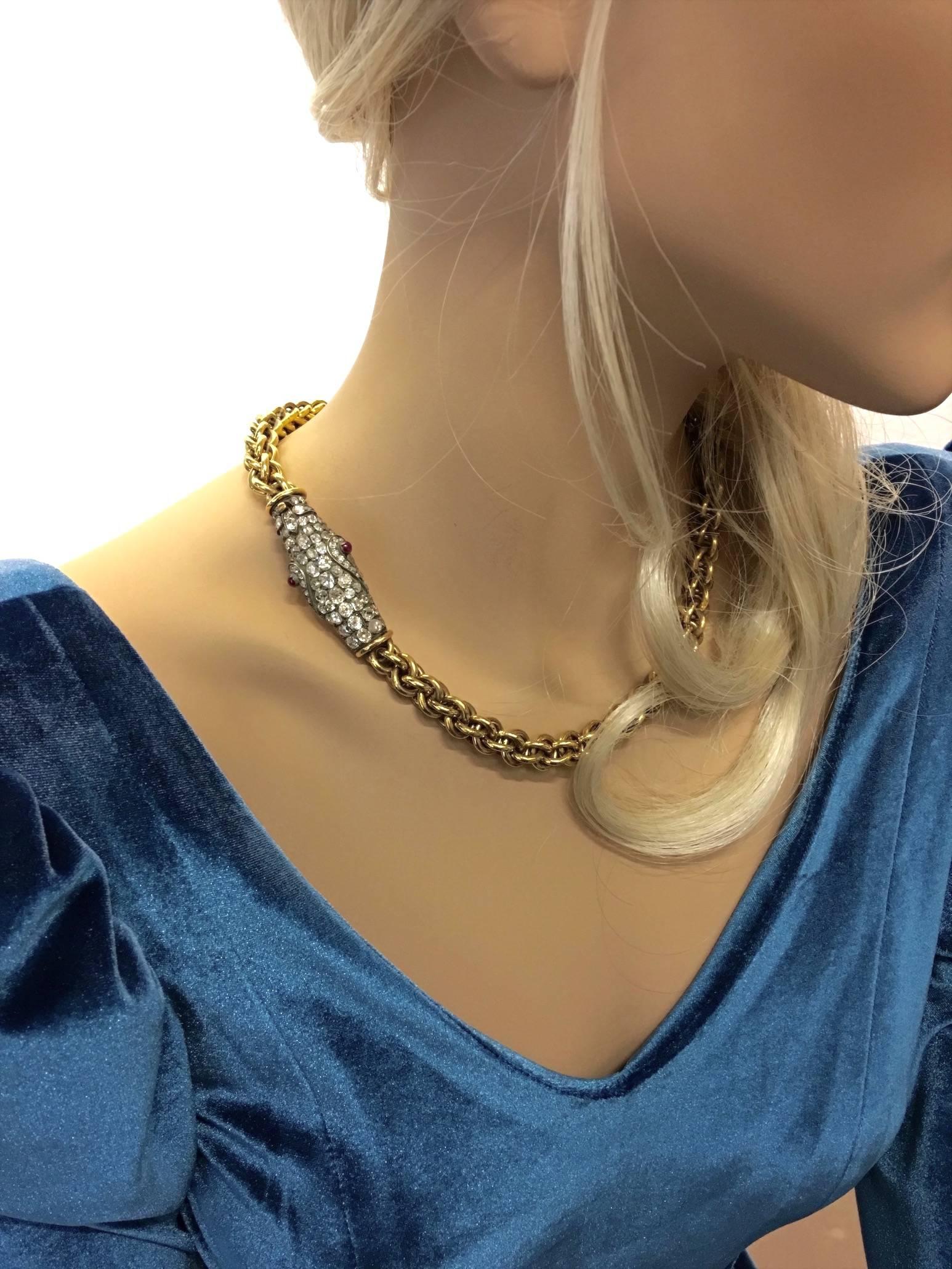 Ourobos Snake Diamond Ruby Gold and Silver Necklace 1