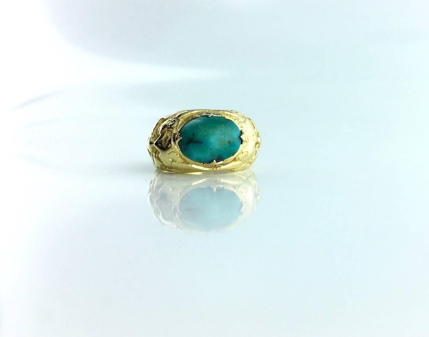 1900s French Art Nouveau Turquoise and Gold Ring In Excellent Condition In Geneva, CH