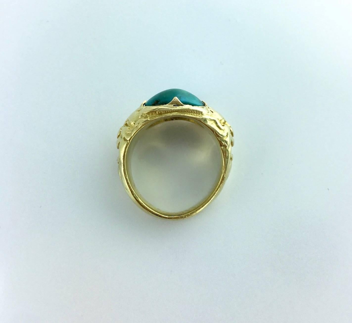 Women's or Men's 1900s French Art Nouveau Turquoise and Gold Ring