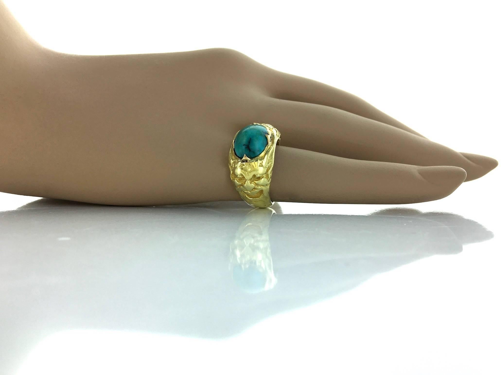 1900s French Art Nouveau Turquoise and Gold Ring 1
