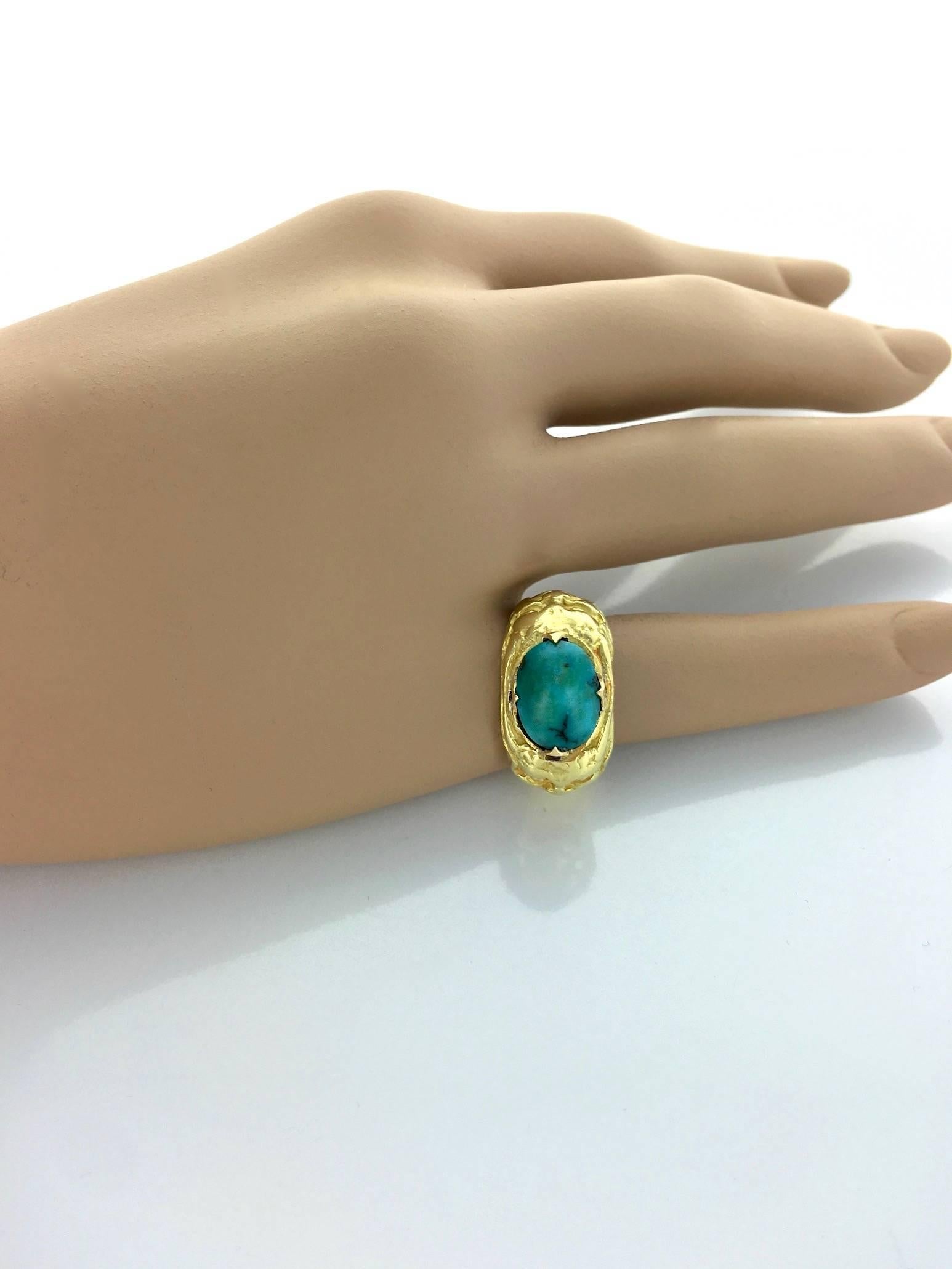 1900s French Art Nouveau Turquoise and Gold Ring 2