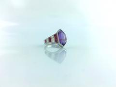 Art Deco Amethyst Ruby Diamond Platinum Ring