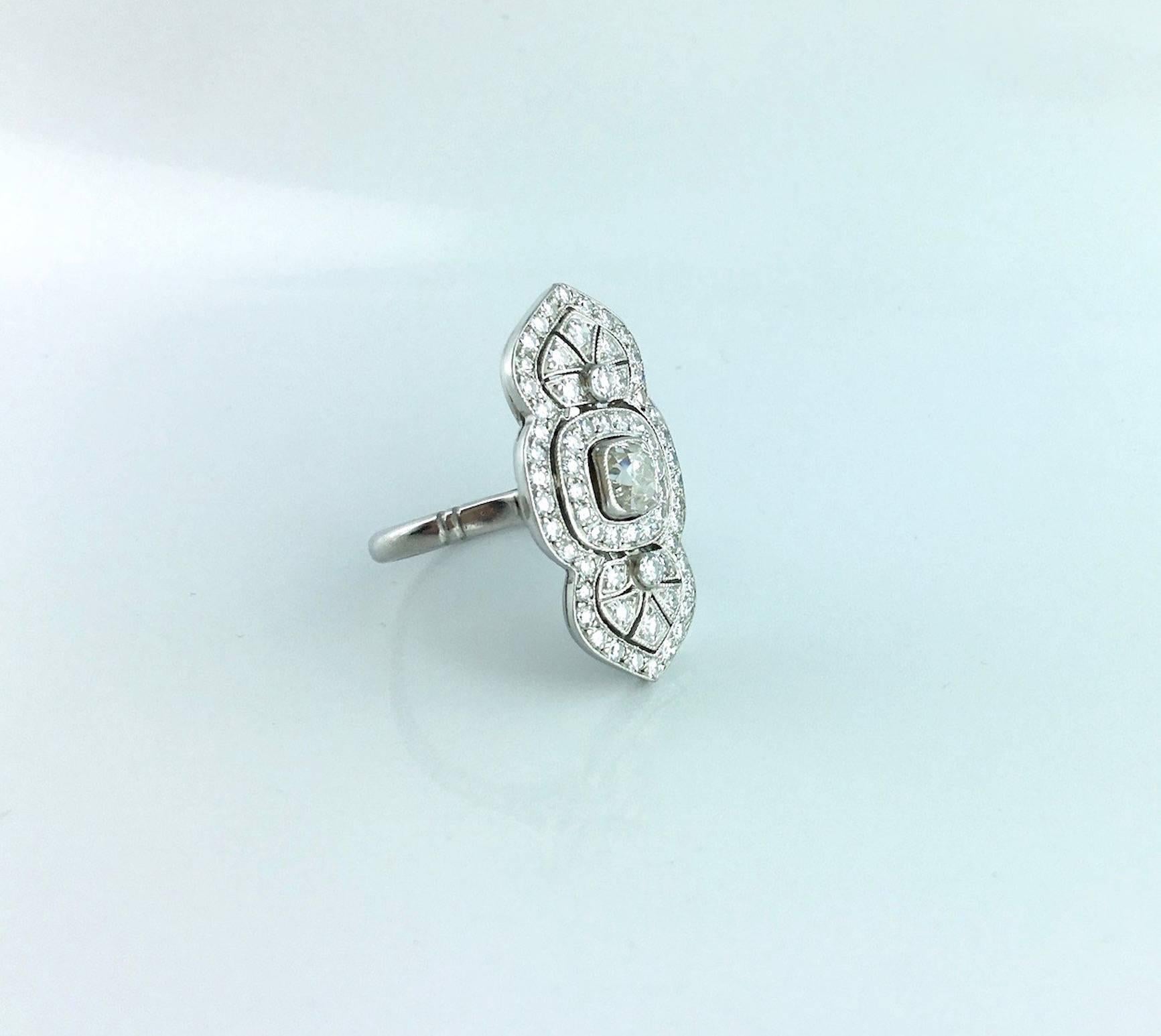 Art Deco Indian Inspiration Diamond Platinum Ring
