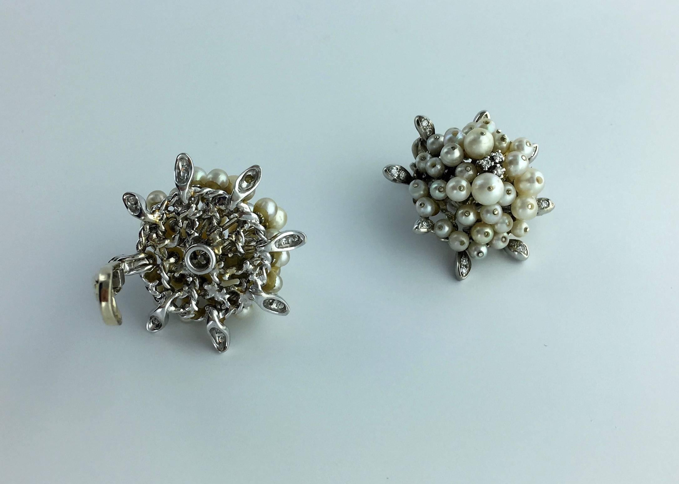 1955 Pearl Diamond Gold Earrings 1