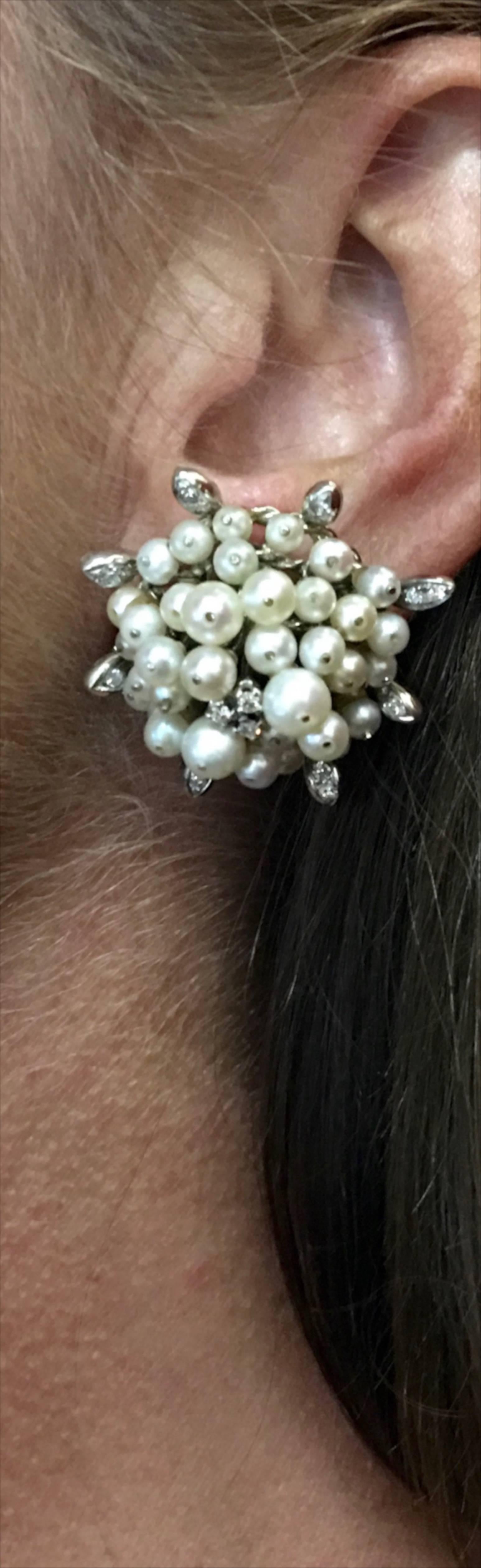 1955 Pearl Diamond Gold Earrings 2
