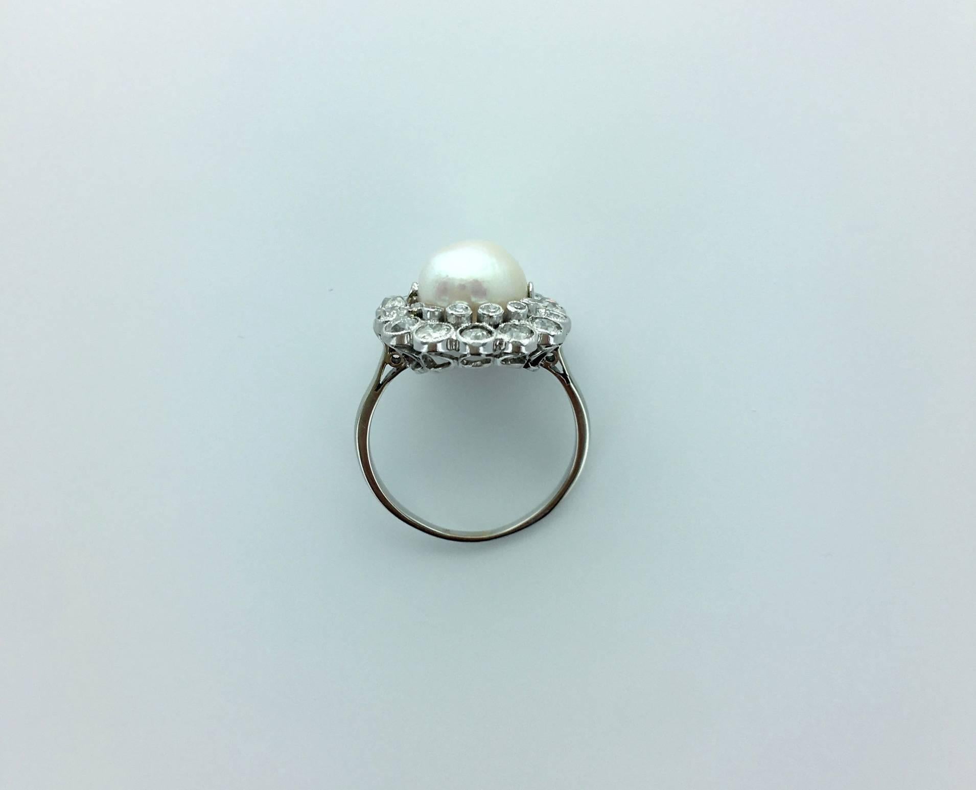 Belle Époque 1910s French Natural Pearl Diamond and Platinum Ring