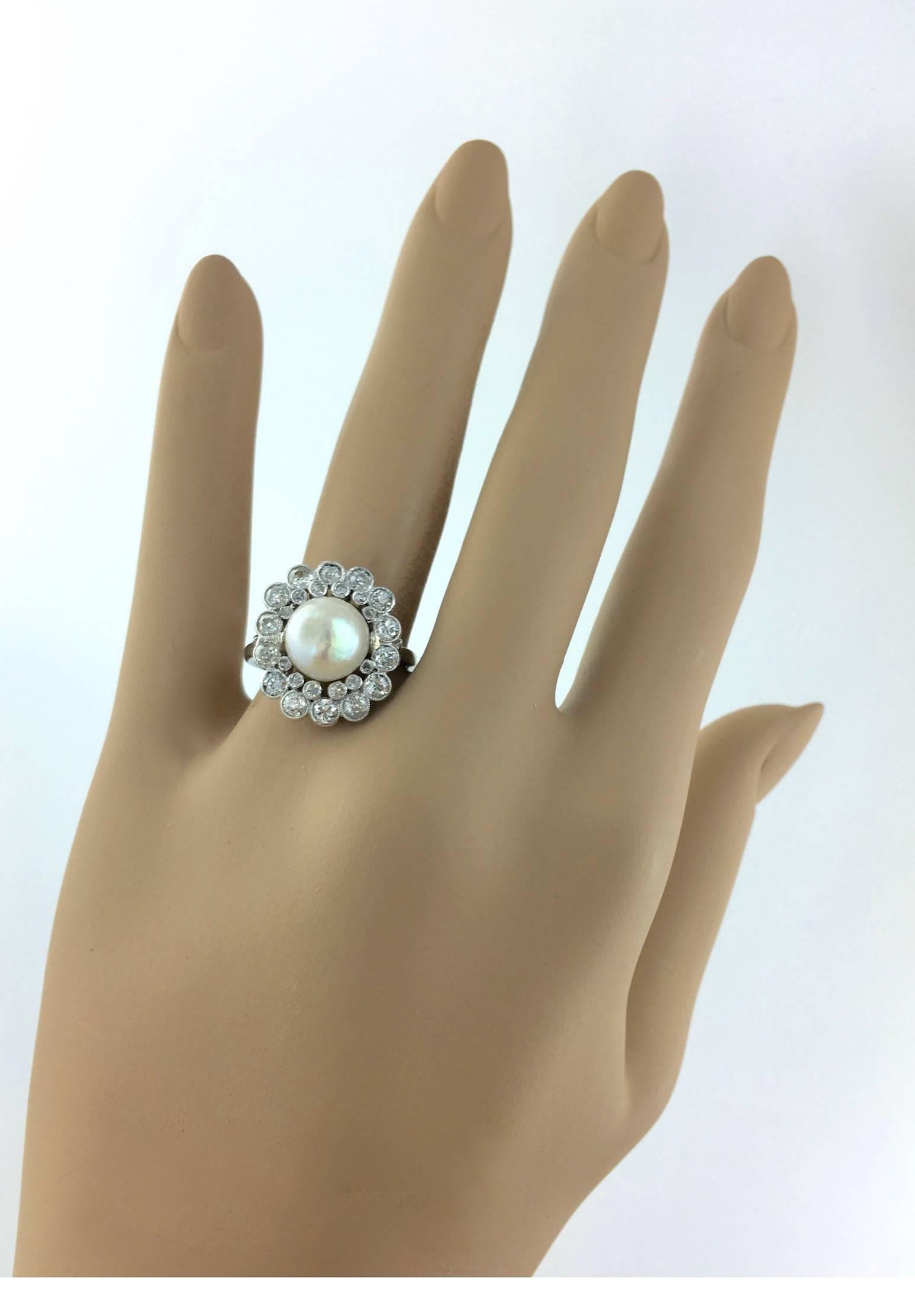 Men's 1910s French Natural Pearl Diamond and Platinum Ring