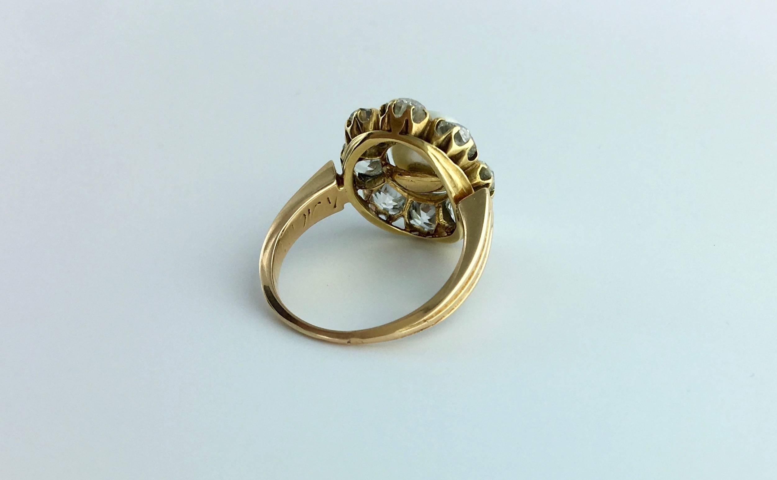 Early 20th Century Natural Pearl Diamond Gold Ring 1