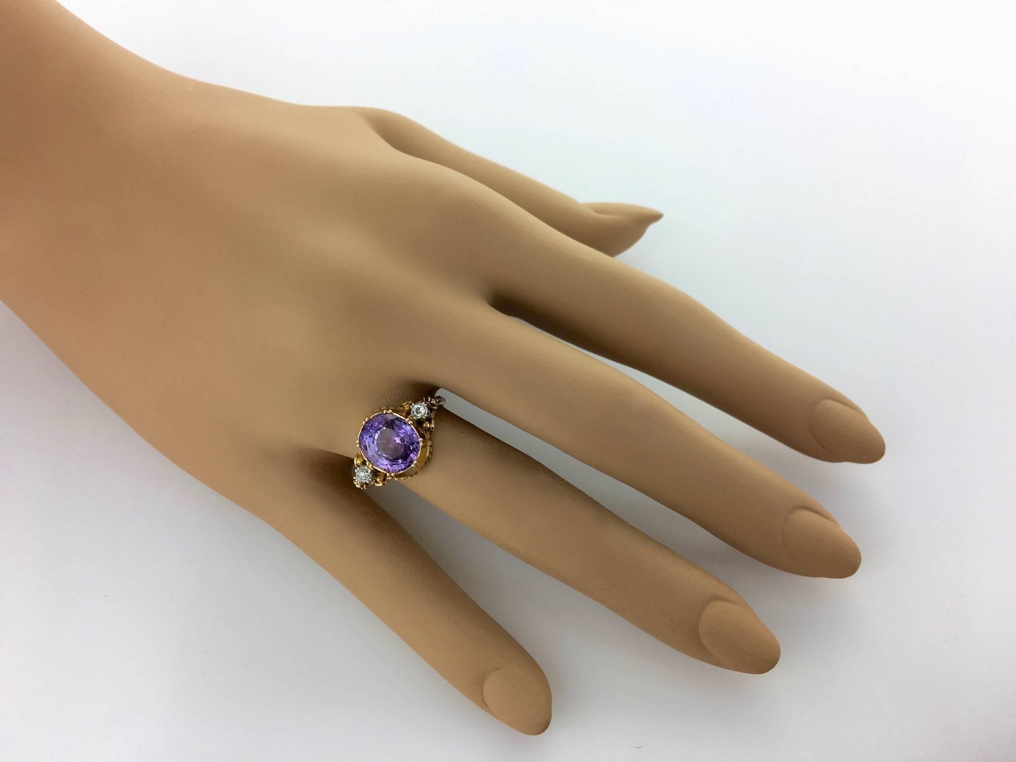19th Century Natural Sapphire Diamond Gold Ring In Excellent Condition In Geneva, CH