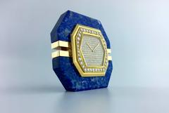 1980 Boucheron Diamond Lapis Lazuli Gold Clock