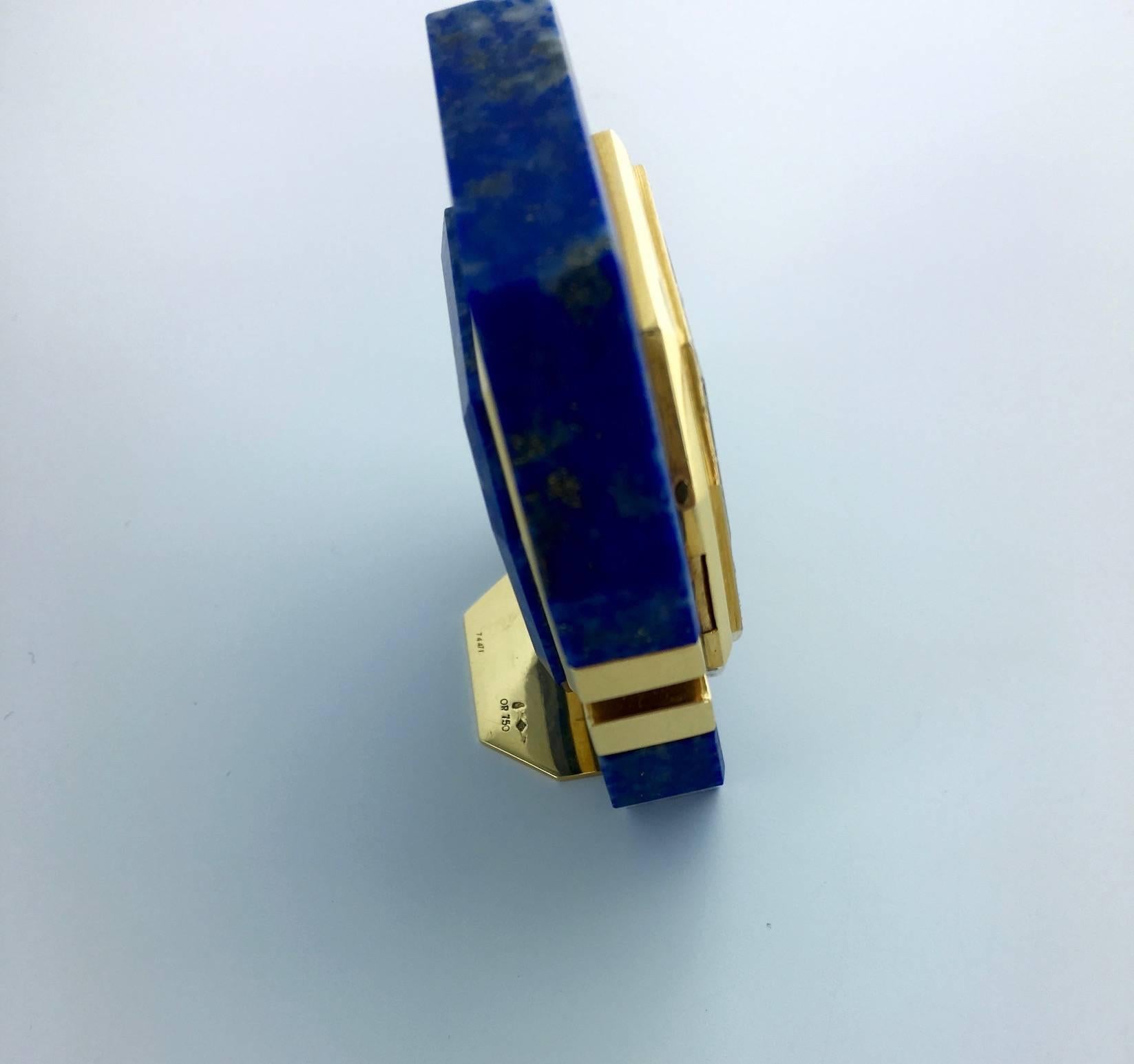 Women's or Men's 1980 Boucheron Diamond Lapis Lazuli Gold Clock