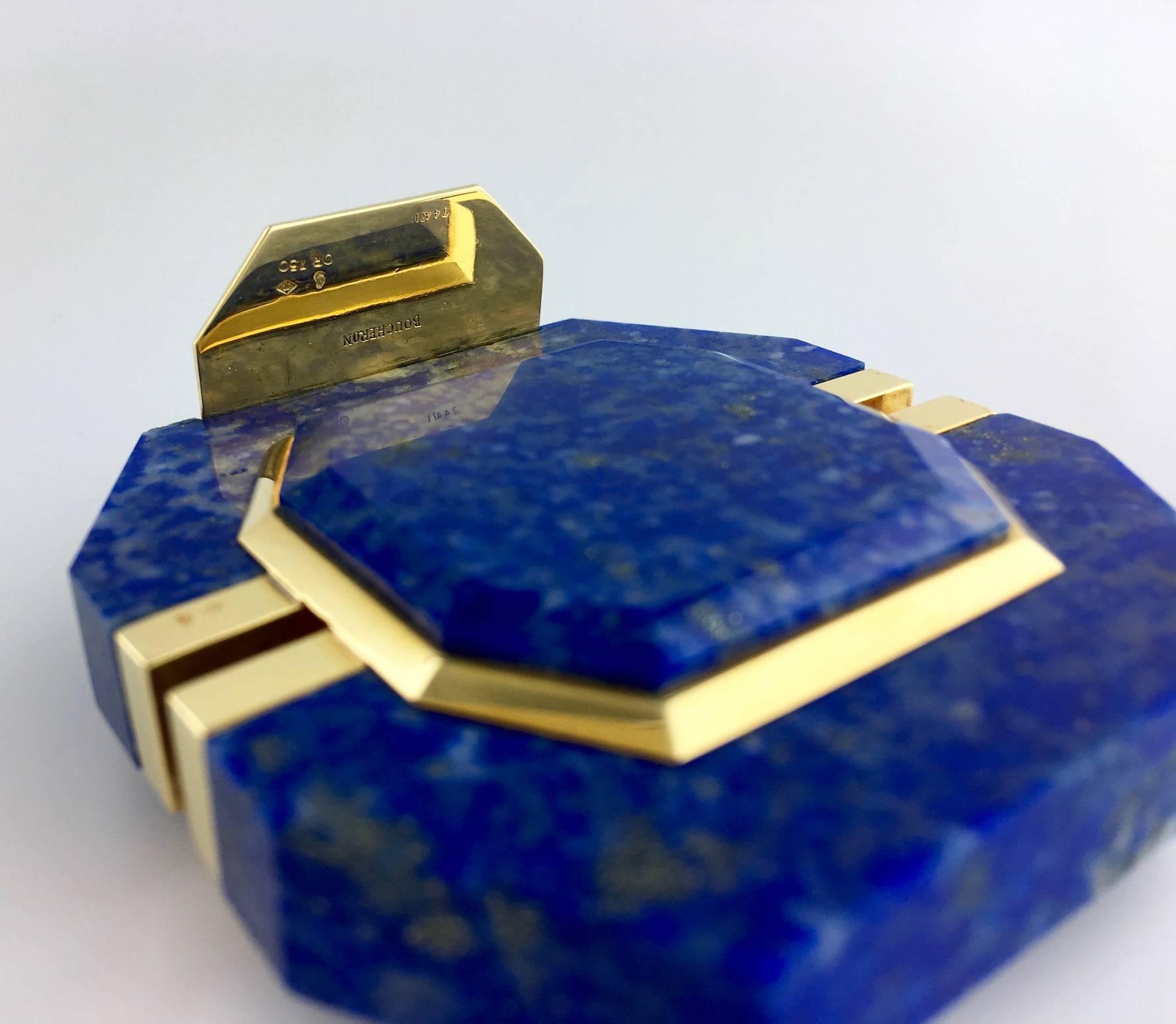 1980 Boucheron Diamond Lapis Lazuli Gold Clock 1