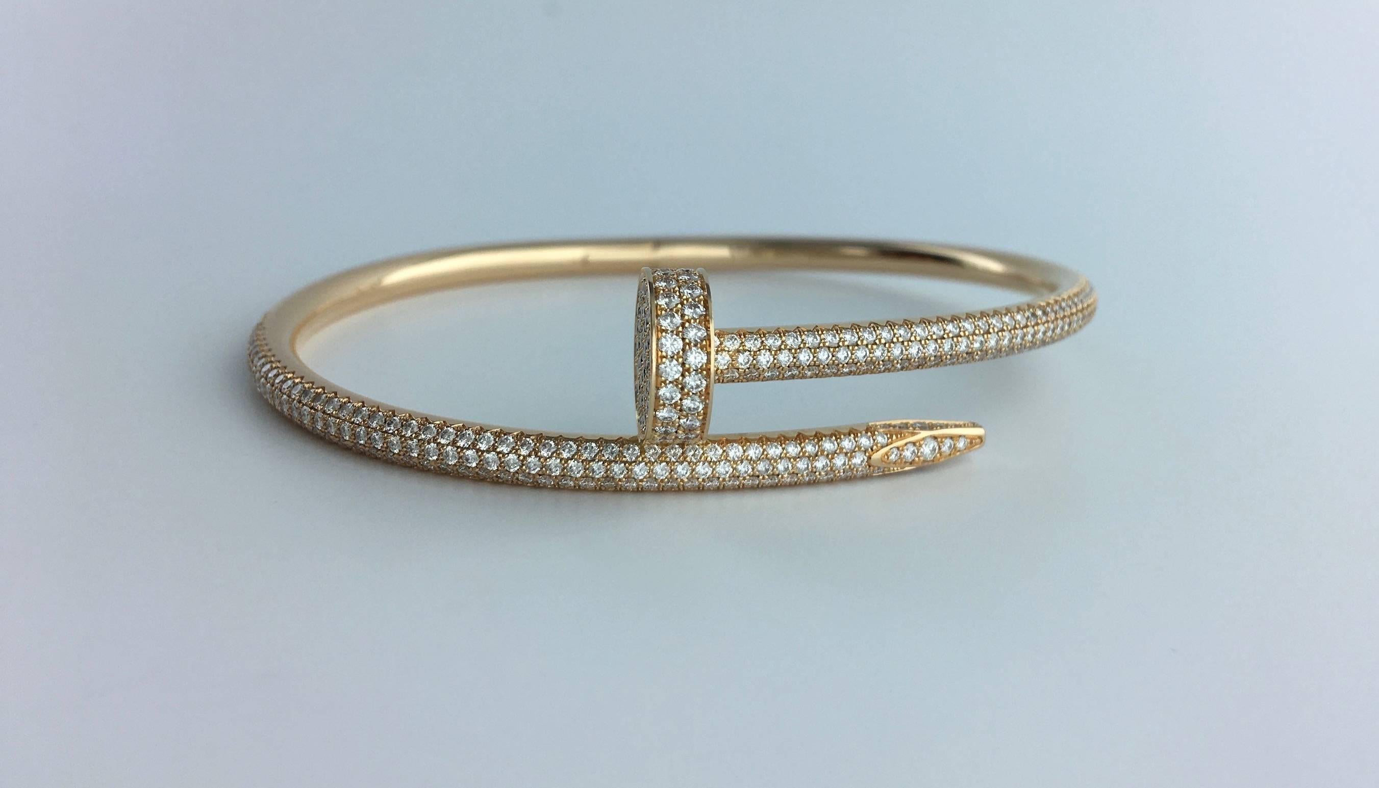 Women's or Men's Cartier Juste un Clou Diamond Pink Gold Bangle Bracelet